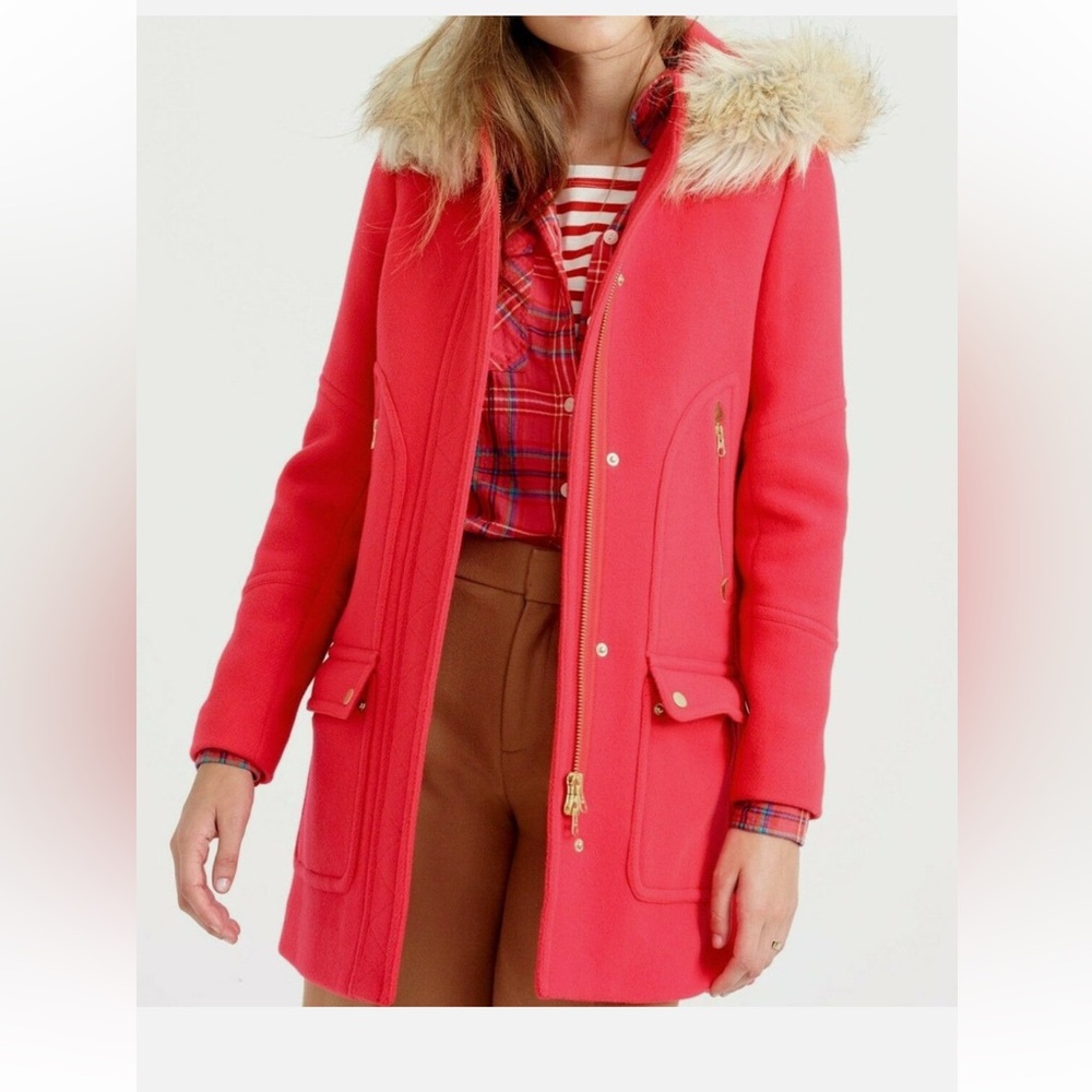 New j crew chateau parka Women's Red Fur-Trimmed Coat